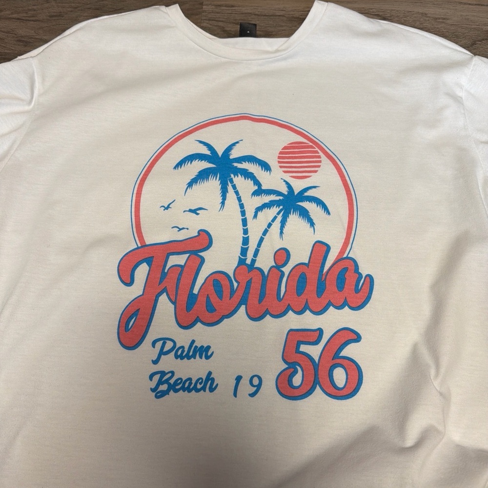 White Graphic T-Shirt with Blue and Red Print